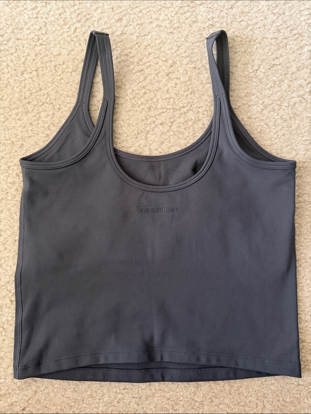 Girlfriend Collective Scoop Neck Bra Crop Tank- Dark Charcoal Size S NWOT